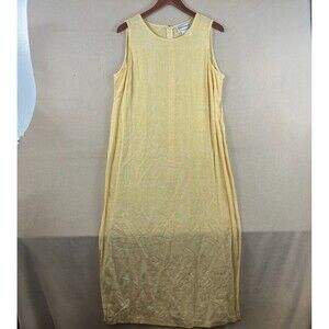 Karin Stevens Dress Womens Sz 14 Maxi Yellow Floral Texture Cottagecore Feminine